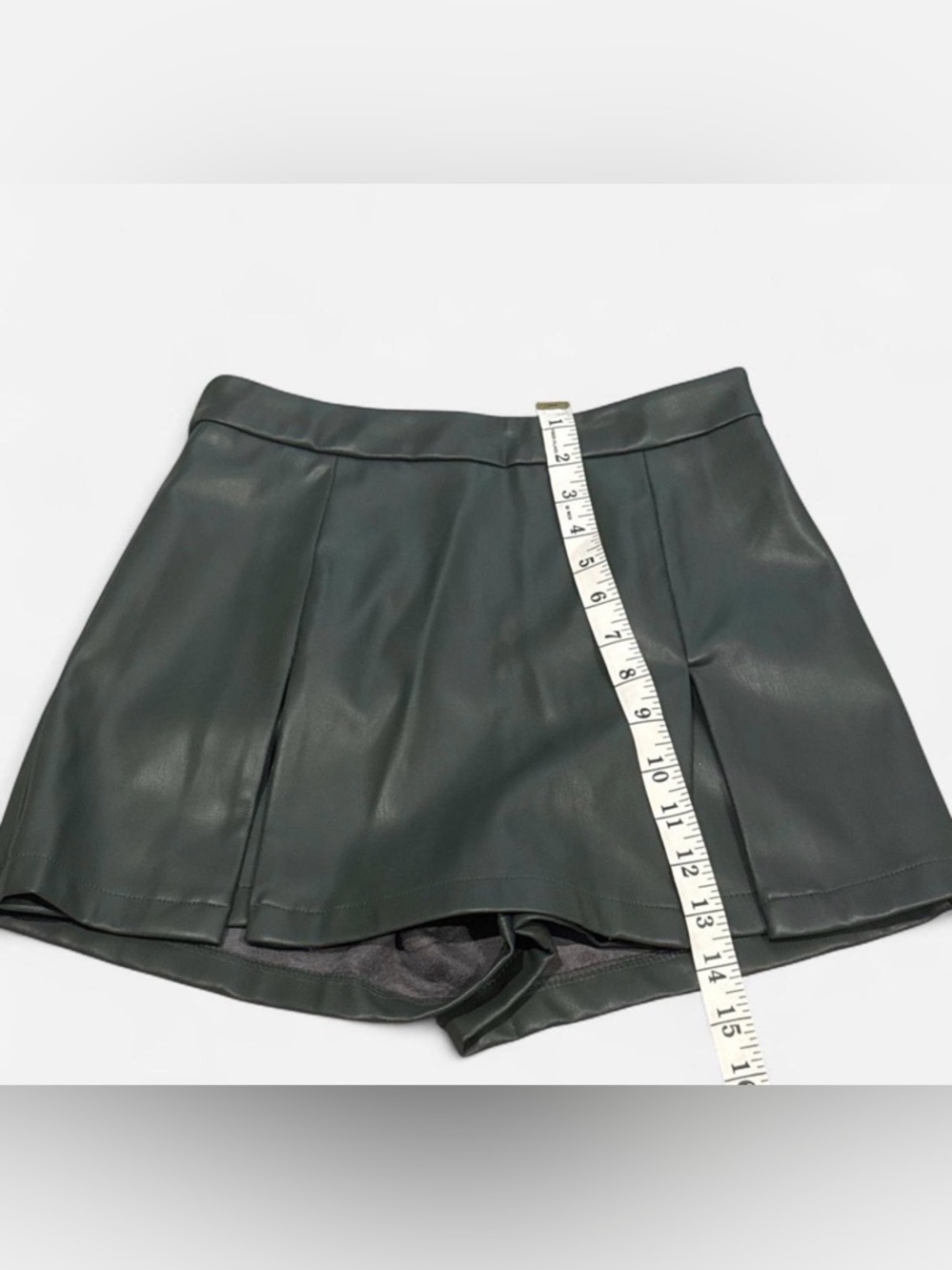 Kirious Olive Green Faux Leather Skort Size Small | high waist pleather chic - Picture 9 of 10